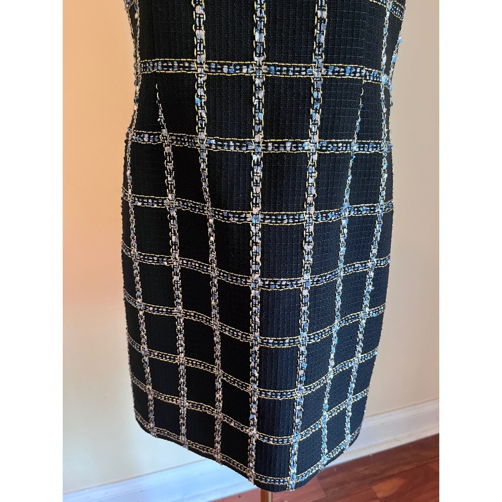 Jason Wu Black Tweed Windowpane Plaid Mini Dress Square Neck Metallic Large - Picture 6 of 8